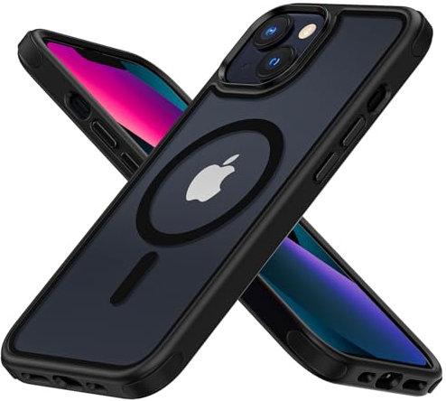 MobNano Hybrid Magnetisch Durchsichtig Hülle für iPhone 13 Hülle, iPhone 14 Hülle [Kompatibel mit MagSafe] Stoßfest Bumper Transparent Starke Magnet Handyhülle Silicone iPhone 13 14 Case - Schwarz