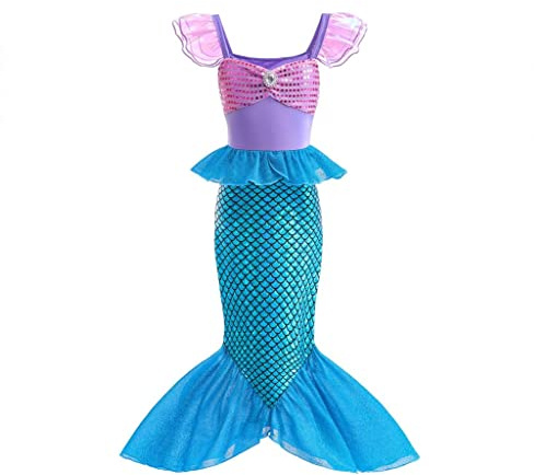 Lito Angels Costume da Sirenetta Vestito Principessa del Mare Sirena per Bambina Taglia 3-4 Anni, Viola Blu (Etichetta in Tessuto 110)
