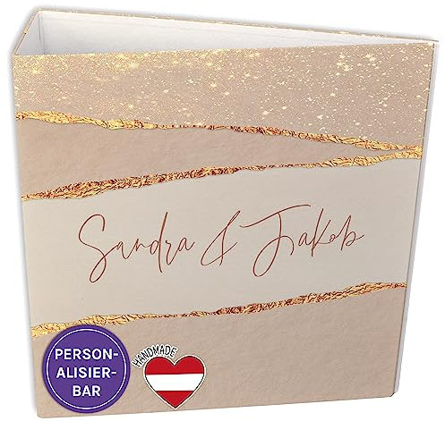 FEENSTAUB Ordner A4 Hochzeit, Mappe mit Namen und Datum personalisiert, Hochzeitsplaner, Motivordner, Hochzeitsordner, Binder, Sammelordner, Aktenordner A4 bunt, Ordner Motiv Roségold
