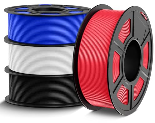TECBEARS PETG Filament 1.75 mm Bundle 4 kg, Stärker Zähigkeit PETG 3D Drucker Filament, Maßgenauigkeit +/- 0,02 mm, 4 Spulen, 1kg pro Spule (Schwarz, Weiß, Blau, Rot)