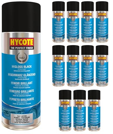 Hycote schnell trocknender Aerosol-Auto-Sprühlack, glänzend schwarz, 400 ml (12er-Pack)
