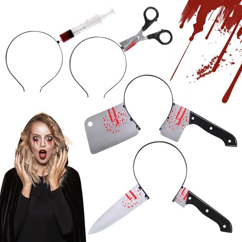 4 Pezzi Decorazione Fascia di Halloween, Coltello Testa per Adulti e Bambini - per Carnevale, Mascherata, Gioco di Ruolo