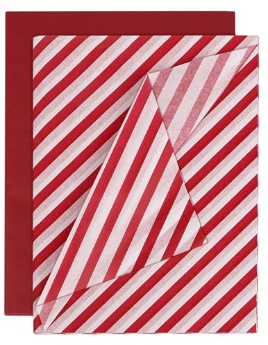 20 Fogli Carta Velina Rossa a Righe Carta Regalo Natalizia 50 * 70cm per Confezione Regalo Carta Decoupage Fai da Te Artigianato Festa Natale Compleanno (Rosso+Bianco)