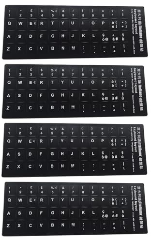 DHWEKU Adesivi Tastiera Italiana, 4 Pezzi Adesivi sostitutivi per la Lingua Italiana, per Conversione Layout, per Qualsiasi Tastiera Standard, Trasforma la tua Tastiera in Italiano, Nero