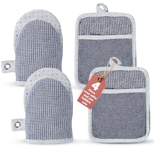 Casa Platino Silicone Oven Mitts & Potholders, 4-Piece – Pot Holders and Oven Mitts for BBQ & Baking, Oven Mitt for Kitchen & Microwave – Heat Resistant Up to 500°F, Durable & Flexible – Indigo