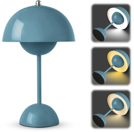 Flowerpot bordslampa, LED-batteri bordslampa trådlös, 3 000 K – 6 000 k modern uppladdningsbar touch dimbar sänglampa med 3 ljusstyrkenivåer, svamplampor lampa för sovrum, vardagsrum, kontor, kalkblå