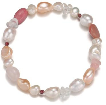 H'Helen Pulsera mujer con perlas y gemas multicolor (Estilo Rosa 18cm)