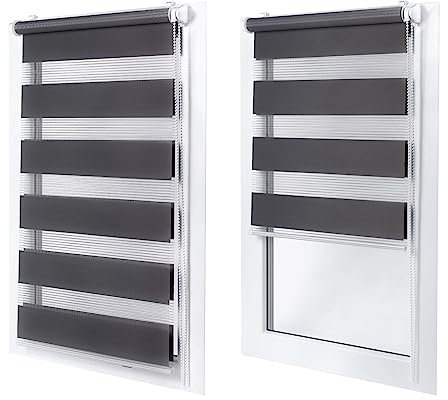 MakoStyl Rollos für Fenster Ohne Bohren - 130 cm Stoffbreite x 150 cm Fensterhöhe - Dunkelgrau Doppelrollo Klemmfix Ohne Bohren - Fenster Rollos für Innen - Verdunkelnd Duo Rollo