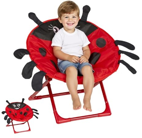laxreheye Sedia per bambini | Sedia da campeggio pieghevole per bambini con design a coccinella – Sedile portabile con schienale per attività all'aperto in giardino