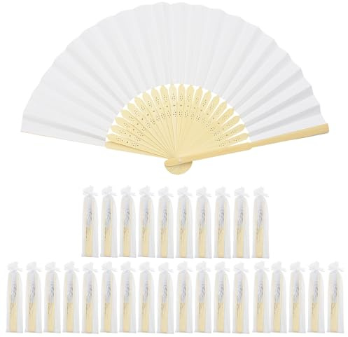 AolKee 28 unidades ventilador plegable con bolsa, color blanco, regalos de boda, decoración de boda, abanicos de boda