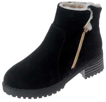 Stivaletti da donna con tacco a blocco, con chiusura lampo, con plateau, corti, alla caviglia, invernali, per le mezze stagioni, colore nero, stile Dirndl, larghi, in pelle, foderati, eleganti