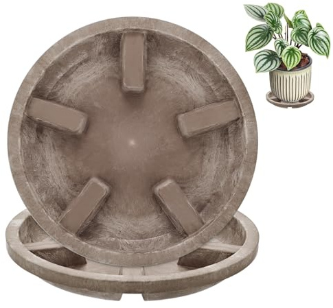 M METERXITY Pack De 2 Platillos para Plantas De 6 Pulgadas 15.2Cm OD Anti-Raíces Podridas De Resina para Interior/Exterior Bandeja De Goteo para Macetas [4.7 Pulgadas ID Color Café]