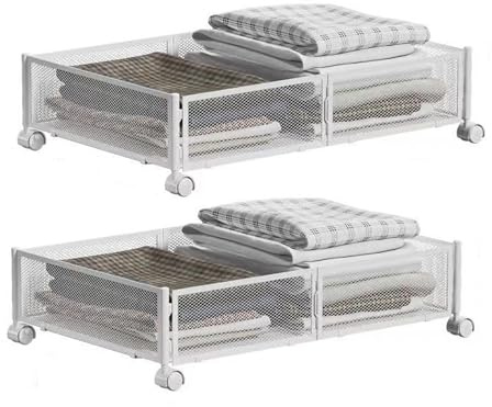 Contenitori Di Stoccaggio In Metallo Sotto Il Letto Con Ruote - Organizer Per Cassetti Sotto Il Letto Pieghevole Senza Attrezzi Per Vestiti, Scarpe, Giocattoli E Biancheria Da Letto white 2P