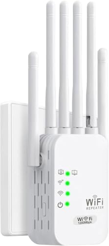 5G Repeteur WiFi Puissant sans Fil 1200mbps Amplificateur de Signal WiFi Bi-Bande,6 antennes,2 Rj45 Ports LAN,Répéteur à Distance Puissant pour la Maison et Le Bureau Couverture jusqu'à 9800 m³ (620)