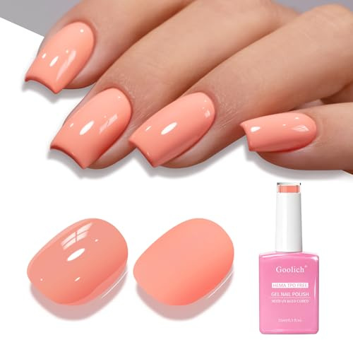Goolich Coral Gel Polish, 0.5 Fl Oz HEMA & TPO Free Coral Peach Orange Gel Nail Polish Soak off U V LED Spring Summer Nail Design Manicure Salon for Women Girl