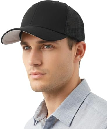 Zylioo S/M/L/XL/XXL Gorra de camionero para cabeza grande, gorra de béisbol de malla de verano, gorra de béisbol con espalda cerrada, transpirable, protección solar, Negro , S