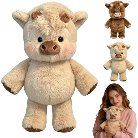 Ntwdby Peluche Que Corre, 45 cm Juguete Suave De Becerro Corriendo, Peluche De Vacas Highland, Peluches de jabalís, Vaca Que Corre Peluches, para Abrazar, Jugar y Decorar La Habitación (A)