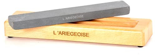 L'ARIEGEOISE, Pierre à aiguiser Naturelle des Pyrénées 800/1200 Pierre à affuter Aiguiseur Couteaux Professionnel Affuteur sécateur Ciseaux à Bois Hache. Fabrication Française 200mm Socle Bois