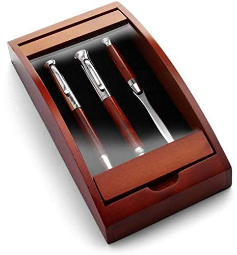 noTrash2003 Elegante juego de escritura de palo de rosa, incluye bolígrafo giratorio, pluma estilográfica y abrecartas, instrumentos de escritura en estuche 21,0 x 10,2 x 4,7 cm