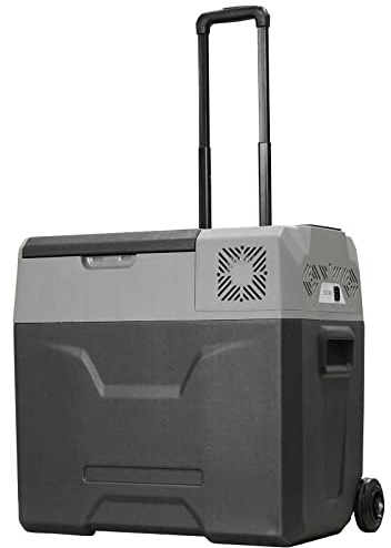 HOMCOM Nevera y Congelador de Compresor 50L Eléctrica Refrigerador de Coche CC 12V/24V hasta -20℃ Pantalla LED Táctil Asa Retráctil Ruedas para Hogar Camping Viajes Automóvil 58,6x37,8x54,5 cm Negro