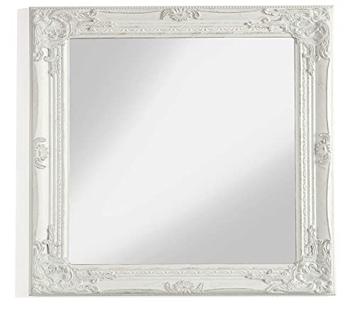 MONTEMAGGI Specchio in Legno Bianco con Cornice Shabby, Specchiera da Parete Rettangolare per camera da letto, bagno o soggiorno, Specchio Shabby Bianco Anticato, 62x4x72 cm