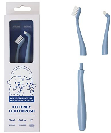Kitteney Pet Toothbrush for Dogs, Cats with 0.06mm Super Soft Bristles, Head Replaceable, Double Headed Toothbrush for Small to Large Teeth, Easy Teeth Cleaning & Dental Care (Blue)