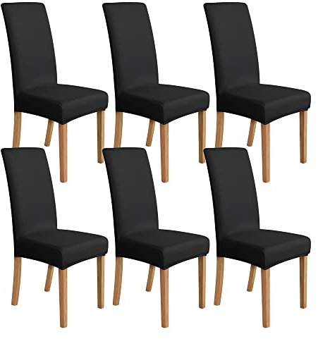 Amazon Basics Stretch Dining Chair Covers, Set of 6, Black, Solid