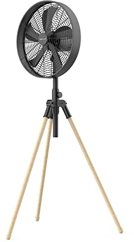 Newlux - Ventilatore da terra Tripod W3050 con 5 pale in metallo, altezza 120-130cm, oscillazione automatica 80° e 3 velocità. Ventilatore a treppiede pieghevole con motore in rame 50W | Nero