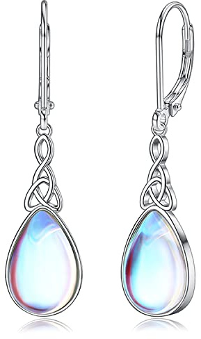 MILACOLATO Boucles D'Oreilles Argent 925 Pour Femme Fille, Pendantes Pierre De Lune Larme, Triangle Celtique Drop Bijoux Hypoallergéniques