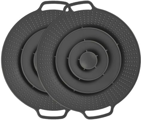 2PCS Überkochschutz und Spritzschutz aus Silikon, Topfdeckel Spill Stopper Deckel, Überlaufschutz für Töpfe und Pfannen zwischen Ø 15-25 cm – Topfdeckel zum Schutz vor dem Überkochen (Schwarz)