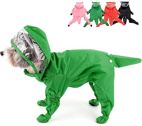 Zunea - Impermeabile per cani con gambe e stivali, verde, taglia S, motivo dinosauro