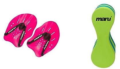 Maru Adult and Junior Swimming Hand Paddles , Equipment and Kit for Training aid in Pool & Swimming Pull Buoy Float, Adults and Kids, Swimming Aid Equipment for Stength Training, Pink