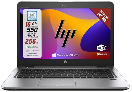 HP Elitebook 840 G4, Pc Portatile Notebook intel core i5-7200U, Display 14, Ram 16Gb, SSD 256Gb, Pacchetto Libre Office (Ricondizionato)