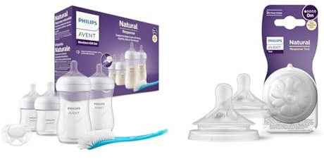 Philips Avent Babyflaschen Natural Response, Geschenkset für Neugeborene & Avent Natural Response Sauger – 2x Sauger für Babyflaschen mit Durchflussstärke 1