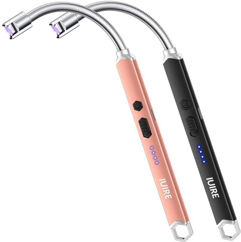 IUIRE Stabfeuerzeug Elektrisch, Lichtbogen Feuerzeug USB C Aufladbar mit 360° Flexiblem Hals, Winddichtes Plasma Feuerzeug für Kerzen, Kamin, Gasherd & Grill, Sicherheitsverriegelung