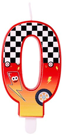 Födelsedagsljus med Racingtema, Rött Rutigt Sifferljus med Blixtar och Bilhjulsmönster för Födelsedagsfest Babyshower Racingbilstemafest Dekoration(Nummer 0)