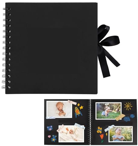 Självhäftande fotoalbum 20 sidor, klippbok, fotoalbum, ringbok, fotoböcker, kraftpapper, spiralalbum, klippbok, fotobok för inklistring för baby, födelsedag, årsdag, bröllop, svart, 21 × 29