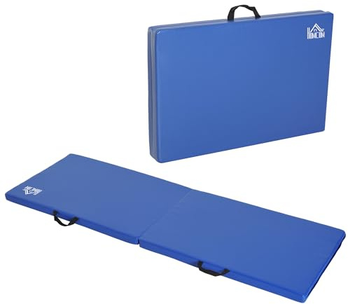 HOMCOM Tappetino da Ginnastica Pieghevole, Materassino Fitness Spesso 5 cm e Antiscivolo, Tappeto da Palestra Salvaspazio per Yoga e Pilates, 180x60 cm, Blu