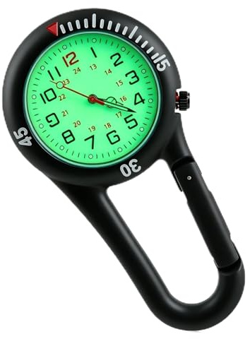 Carabiner Fob Watches Clip on Luminous Face Fob Watch Digital for Nurses Multifunctional Pocket Waterproof Medical Paramedics Accessories Backpack Buckle Belt Gifts for Outdoor Hiking Workers Sport