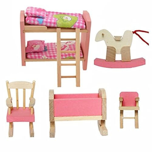 Cisixin Jouet en Bois Meubles pour Maison de Poupée - Ensemble de Mobiliers de Chambre des Enfants Miniature