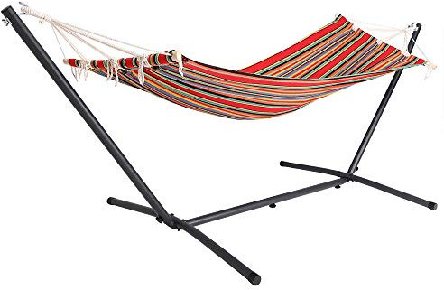 DETEX® Hängematte mit Gestell Strapazierfähig Robust transportabel Outdoor Stabhängematte Reisehängematte Campinghängematte Garten Balkon Rot
