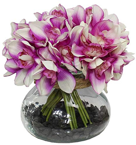 Lily Garden 24 Stems Real Touch Cymbidiums Orchid Bundle (Purple)