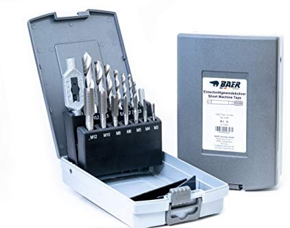 BaerCoil BAER Gewindeschneider Set HSS: Gewindebohrer - Kernlochbohrer - Windeisen M 3-12 - Gewindebohrer Set - Bohrer-Satz - Spiralbohrer - Gewindebohrersatz