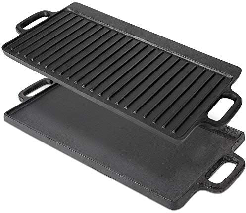 ZORMY Parrilla reversible de hierro fundido de 20 x 22,8 cm, antiadherente doble quemador familiar parrilla parrilla con asas de fácil agarre portátil para horno de interior o barbacoa al aire libre