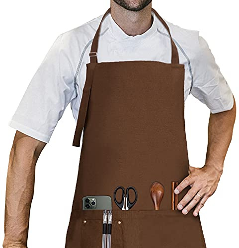 LessMo Tablier, 70 x 85 cm, 100% Tablier de Cuisine en Coton avec Cou réglable Sangle, qualité Professionnelle Tablier BBQ,Café