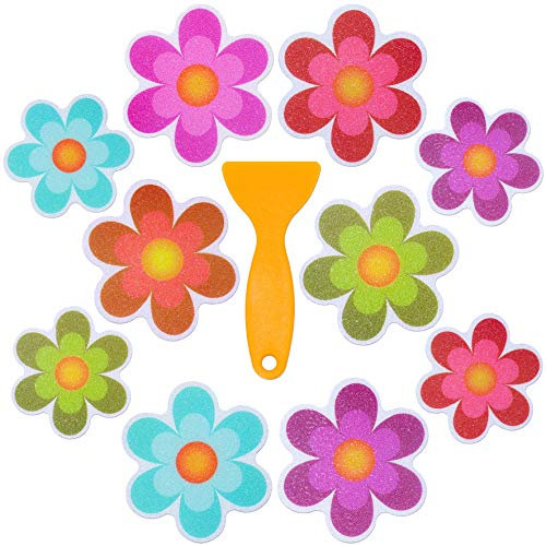 Hebayy 10 Pack Non-Slip Flower Bathtub Shower Deco Water-Resistance Stickers with Bonus Scraper