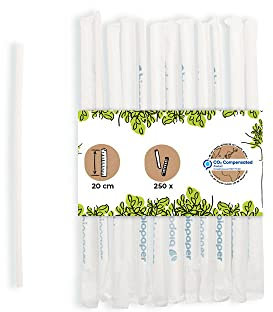BIOZOYG Cannucce di carta da 20 cm 5 mm Ø I Cannuccia biodegradabile I Cannucce bianche confezionate singolarmente I Cannucce da festa per cocktail I 250 cannucce arrotolate verticalmente
