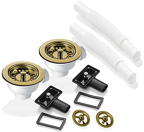 2X 90mm Gold Strainer Waste, 2X Overflow for Astini RAK Rangemaster Ceramic Sink