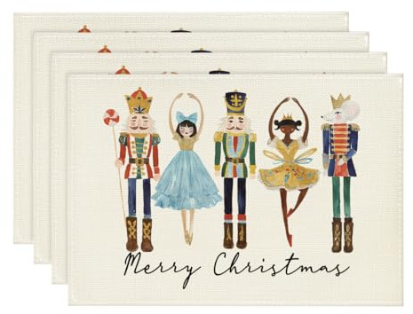 Artoid Mode Watercolor Nutcrackers Xmas Balls Merry Christmas Placemats Set of 4, 12x18 Inch Seasonal Winter Holiday Table Mats for Party Kitchen Dining Decoration