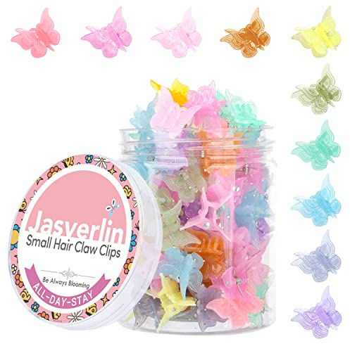 JASVERLIN Butterfly Clips for Hair 50pcs - Cute Mini Small Hair Accessories for Toddler Girls Women - 90s Y2K Colorful Pastel Claw for Thin Thick Hair - 10 Colors Assorted (Jelly Color)